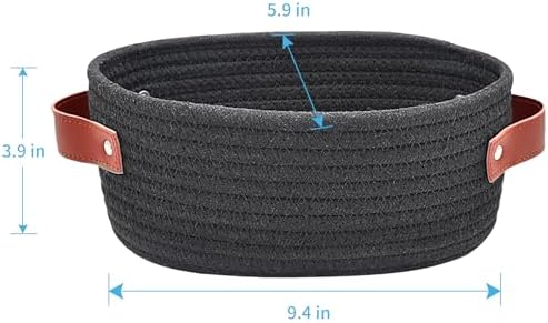 ABenkle Small Woven Basket, Mini Cotton Rope Storage Basket, Tiny Easter Basket, Shelf Basket, Oval Decorative Toy Dog Cat Basket for Nursery, Empty Gift Basket, 9.4" x 5.9" x 3.9" XS - Image 2