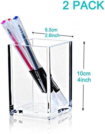 2 Pack Clear Acrylic Pencil Pen Holder Cup,Desk Accessories Holder,Makeup Brush Storage Organizer,Modern Design Desktop Stationery Organizer for Office School Home Supplies,2.6x 2.6x 4 inches - Image 5