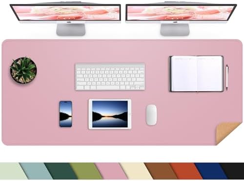AFIING Leather Desk Pad Protector, Large Desk Mat with Natural Cork & PU Leather, Mouse Pad, Non-Slip, Waterproof Desk Writing Pad for Office and Home, Rose Pink by AFIING
