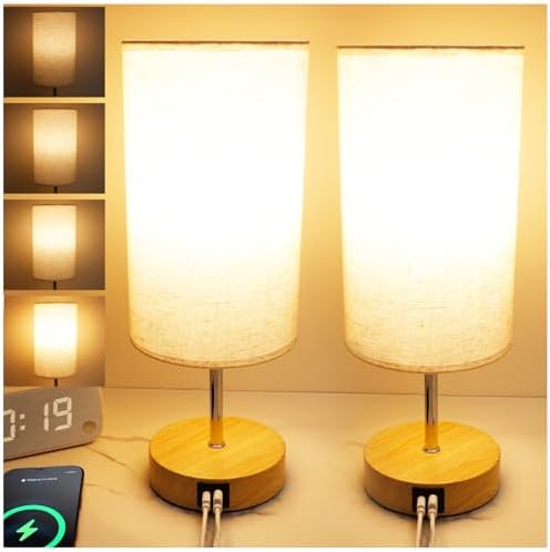 UNIFUN Touch Bedside Lamps 2 Pack, 4-Way Dimmable with USB-C Charging Port by UNIFUN