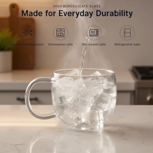 Aquach 16oz Glass Coffee Mugs Set of 2, Clear Borosilicate Tea Cups - Image 4