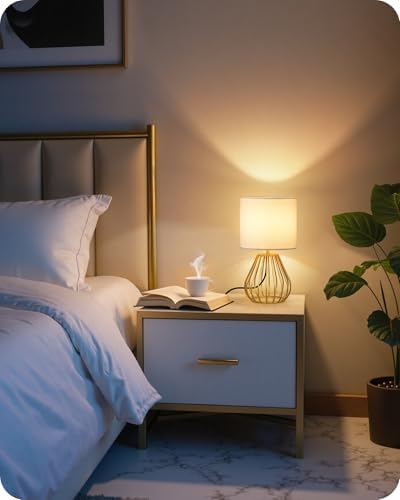 Gold Table Lamp Set of 2, Small Bedside Lamps Set of 2, 2700K LED Bulb Included, Gold Metal Base & White Linen Lampshade, Modern Nightstand Lamps for Bedroom, Living RoomDCW06TLP205 - Image 2