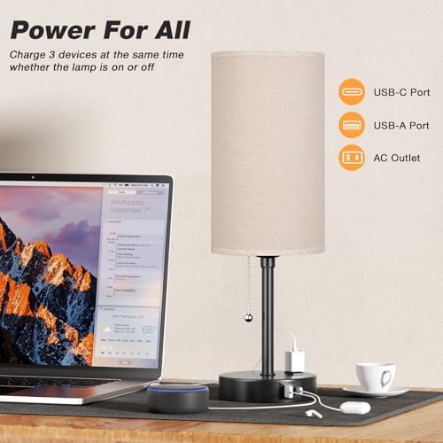 17in Bedside Table Lamp for Bedroom, Desk Lamp with USB Ports for Dorm - Image 3