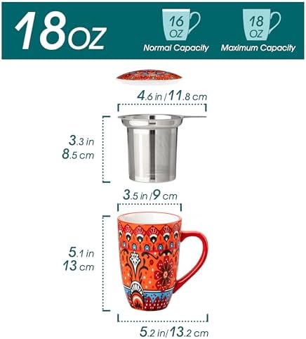vancasso 18 Oz Tea Infuser Mug with Lid, Crimson Sunburst - Image 2