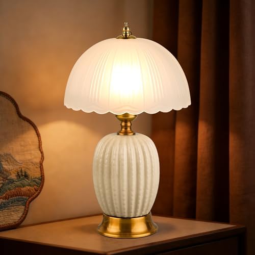 Vintage White Ceramic Cactus Small Table Lamp for Bedroom by URLIGHTS