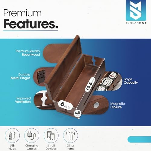 Wooden Cable Management Box – Modern Wire Organizer Box & Power Strip Cover for Home or Office | Large Cable Hider for Wires, Chargers & Extension Leads - Image 2