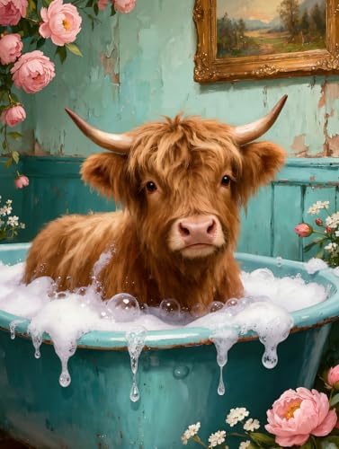 Highland Cow Diamond Painting Kits for Adults Beginners Full Drill Round by Unknown