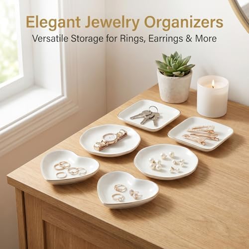 6 Pcs Ceramic Jewelry Tray, Decorative Trinket Dish for Jewelry Storage, Bridal Shower, Weddings, Birthdays Gifts (Assorted Sizes 4-4.6 Inch, White) - Image 6