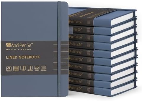 &And Per Se 10-Pack Lined Notebooks, A5 Hardcover, 160 Pages 100gsm Thick Paper, Office Supply Bulk Order, Corporate New Hire Kits, Breakroom Essentials – College Ruled, 10 Units (Dark Blue) by AndPerSe