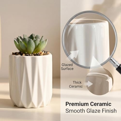 Succulent Plant Pots Ceramic Plant Pots and Drainage Hole Bonsai Planter Small Flower Pots for Indoor Outdoor Use for Home Office Garden Decoration,Plants Not Included (White) - Image 4