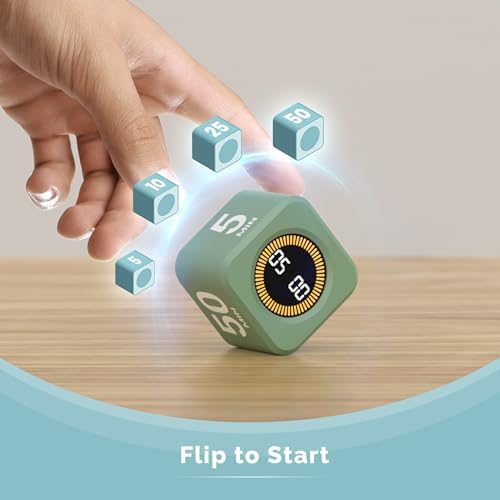 KADAMS Pomodoro Cube Timer Productivity Visual Timer - 5/10/25/50 Min Rotating Countdown (1, Green) - Image 2