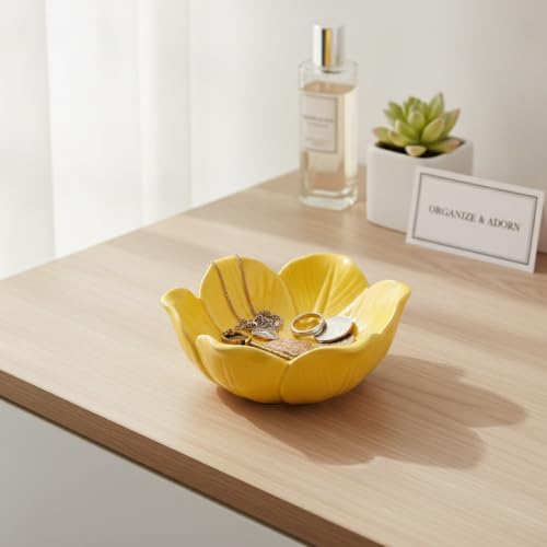 Ceramic Decorative Tray for Vanity and Desk, Small Storage Organizer for Jewelry Keys Coins, Compact Catchall Dish with Raised Edges (1 PC) - Image 2