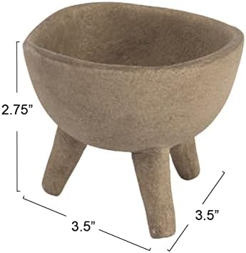 Creative Co-Op Round Terra-cotta Bowl with 3-Legs and Distressed Finish, Cream - Image 2