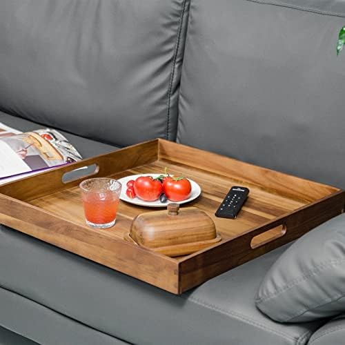 Serving Tray with Handles, 22 inch Large Square Ottoman Tray Coffee Table Tray, Wooden Trays Decorative Trays for Party, Food Serving, Breakfast, Dinner, Coffee Tea, Appetizers - Image 6