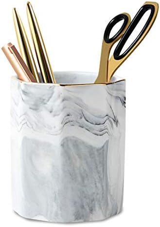 Pen Holder, Pencil Holder for Desk, Practical Ceramic Pencil Organizer, Decorative Makeup Brush Holder, Perfect Office Organization, Teacher Supplies, Gray Marble by WAVEYU