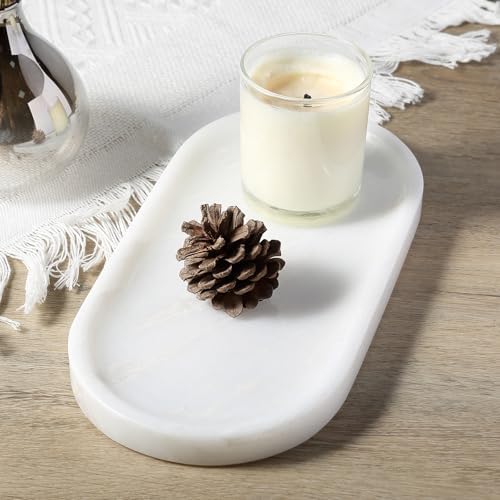 Koville African Natural White Marble Decorative Tray, 10" x 5" Marble Vanity Tray for Bathroom Countertop Organizer Stone Trays, Catchall Tray for Perfume, Candles, Jewelry (Namib Bianco White) - Image 6