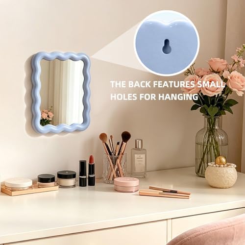 Wave Table Desk Vanity Makeup Mirror Small Make Up Office Mirror Blue - Image 3