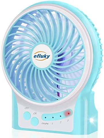 efluky 3-Speed Mini Desk Fan with LED Light, Portable USB Fan Quiet for Home, Office, Travel, Camping, Outdoor, Indoor, 4.9-Inch,Blue by efluky