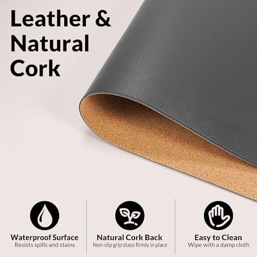 AFIING Cork Desk Mat, Dark Grey, 35.4" x 17",Desk pad Protector - Image 3