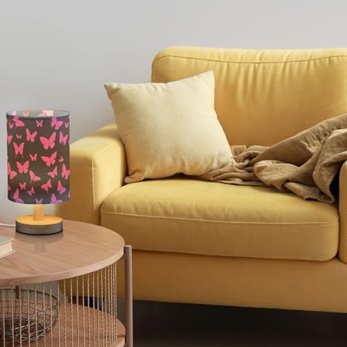 Hot Pink Butterfly Pink and Black Bedside Table Lamps with USB Port for Bedroom Lamp Table Lamp Small Nightstand Lamp Sturdy Linen Shade Wooden Decorative Lamps for Home Dorm Office Living Room - Image 2