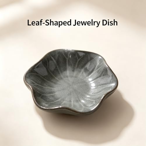 HOPESTAR Dark Gray Crackle Glaze Lotus Leaf Ceramic Trinket Dish 4.3x4.3x1.2 Inch Jewelry & Sauce Tray - Image 3