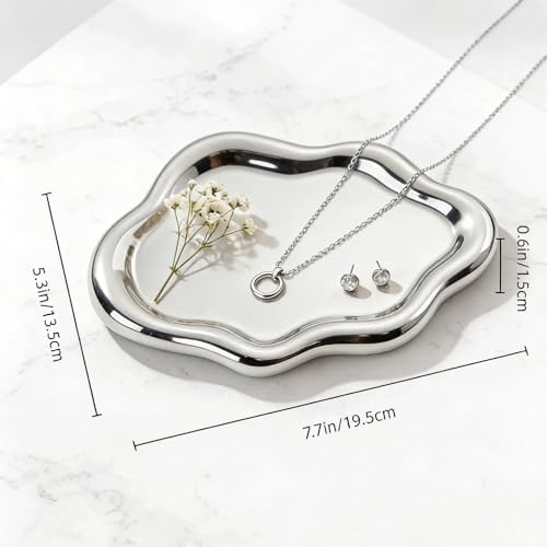 Ceramic Jewelry Tray Trinket Dish, Cloud Shaped, Silver - Image 3