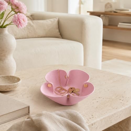 Grained Faux Leather Flower Shaped Valet Tray Large, Blush Pink - Image 6