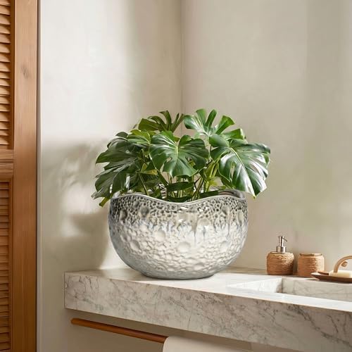 10 Inch Plant Pot, Ceramic Pots for Plants, Beige-Grey - Image 7