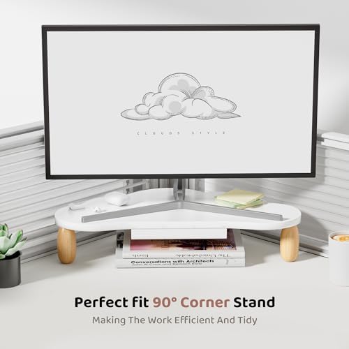AFOOYO Monitor Stand Riser,Cloud-Shaped Sturdy Wood 16.5In Computer Monitor Riser Wirh Drawer, Multi-Purpose Desktop Organizer Riser for Computer,Laptop,Printer,TV,White - Image 4