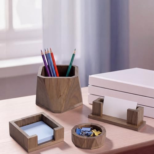 Sabary 4 Pcs Office Desk Accessories, Walnut Desk Organizer Set - Image 2