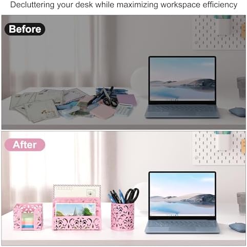 EasyPAG Desk Organizers and Accessories 3 Pieces Office Organizer Set - Pen Holder for Desk, Mail Sorter Countertop and Sticky Note Holder, Pink - Image 5