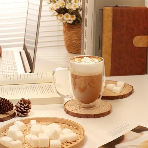 CNGLASS 6 Pack Double Walled Glass Coffee Mugs，12oz Clear Coffee Cups with Handle，Insulated Glass Espresso Mugs for Latte,Cappuccino,Tea - Image 5