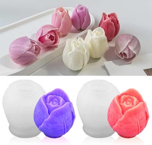 MGLIFEUL 2Pcs Tulip Silicone Candle Flower Wax Mold Silicone for Candles Resin Making Molds Moldes De Silicona para Hacer Velas Artesanales De Silicona,for Making Mothers Day Gifts for Mom Daughter by MGLIFEUL