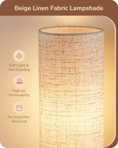 EDISHINE 9.85" Wood Table Lamp, Cylindrical Beige Linen Lampshade, E26 - Image 3