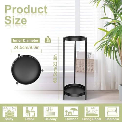 Plant Stand Indoor Outdoor, 24 Inch 2 Tier Metal Plant Stand, Black - Image 2