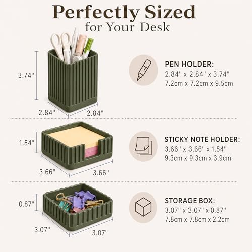 Green Desk Organizer Accessories Set, with Pen, Clip and Sticky Note Holder - Image 2