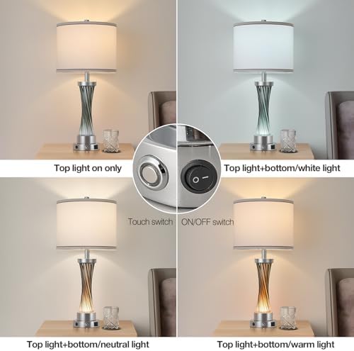 3-Way Dimmable Table Lamp Set of 2,Touch Control Lamp with Night Light,Modern Crystal Table Lamps for Bedroom,Living Room，Bedside Lamps with USB A+C Ports，Fabric Lampshade(Blubs Included) - Image 3