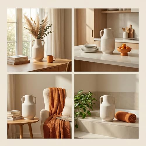 Farmhouse Vase with Handles, 11 Inch Large Off-White Terracotta Pot, Rustic Ceramic Floor Vase for Dried Branches & Florals, Neutral Centerpiece for Living Room, Entryway, Coffee Shop DecorG - Image 7