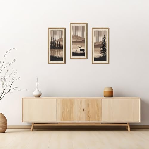 HPNIUB 3PCS Jungle Animals Wall Decor,Rustic Mountain Forest Wooden Sign for Living Room,Silhouette Abstract Deer Pine Tree Hanging Wood Plaque Wall Art Nature Wall Sculpture for Home Office(8x16Inch) - Image 5