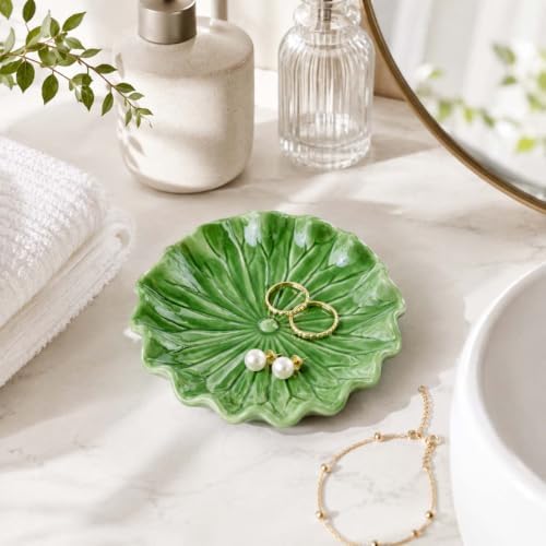 Gift for Women,Green Ceramic Jewelry Dish Tray, Lotus Leaf Ring Dish - Image 5