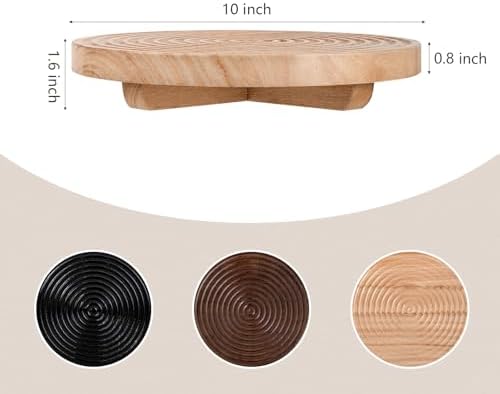 Round Decorative Tray Farmhouse Bathroom Decor Wood Riser, 10" Burlywood - Image 3