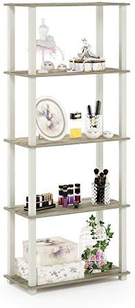 Furinno Turn-N-Tube 5-Tier Multipurpose Shelf / Display Rack / Storage Shelf / Bookshelf, Square Tubes, Sonoma Oak/White by Furinno-FitsYourSpaceFitsYourBudget