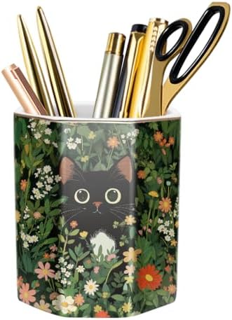 Pen Holder, Pencil Cup for Desk, Cute Desk Organizer, Durable Ceramic Decorative Makeup Brush Desktop Accessories, Stylish Stationery for Office, Home, Cute Cat Pattern by WAVEYU