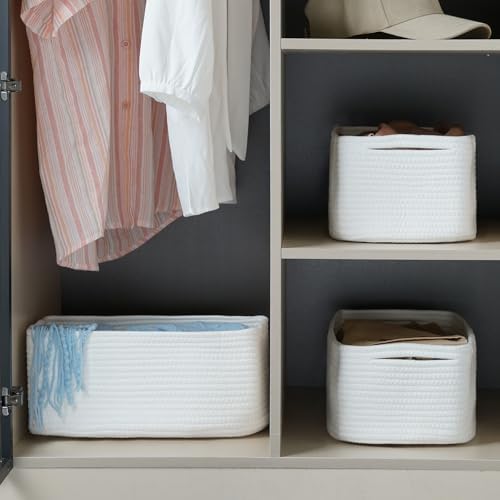 3 Pack Small Storage Baskets for Organizing, 11.8×7.8×5.1", White - Image 3