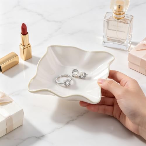 HOME SMILE Ceramic Ring Dish White Wavy Square,Trinket Jewelry Ring Holder Jewelry Tray Cute Vanity Organizer Aesthetic Nightstand Bathroom Room Decor - Image 6