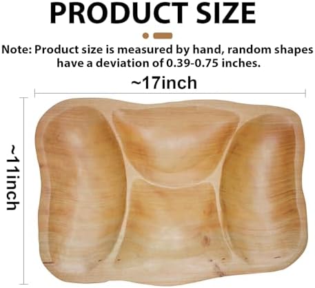 BTEOBFY Natural Wood 4-Compartment Divided Fruit Tray, Live Edge Handmade Serving Platter for Snacks, Sandwiches, Appetizers, Unique Hand-Carved Rustic Design - Image 2