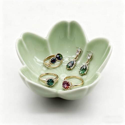 Ceramic Flower Ring Dish, Small Decorative Jewelry Tray, Trinket Tray for Bathroom Nightstand, Gift for Women (Green) - Image 6