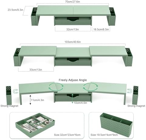 Spacrea Dual Monitor Stand Riser with Drawer and 2 Pen Holders - Image 5