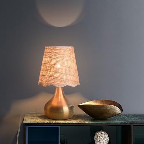 Gold Small Bedside Table Lamp for Bedroom, Brass Gold Mini Table Lamps for Nightstand, Rattan Shade Table Lamps for Small Spaces for Kitchen Counter, Bookshelf, Bedroom, Living Room, Kids Dorm by Unknown