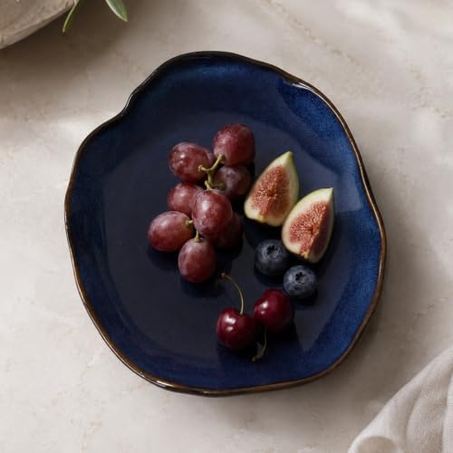 Decorative Ceramic Bowl Pottery Bowl Decor Shallow Catchall Dish for Keys Candy Jewelry Irregular Glazed Tray for Entryway Table Office Shelf Home Decoration (M) by PlivBloom